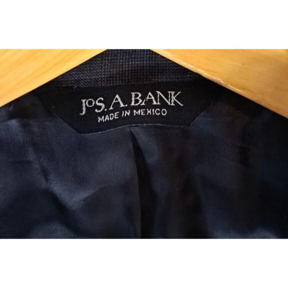 Mens Jos A Bank Signature Blazer Sports Coat Wool Blue Gray Plaid Career 44L
